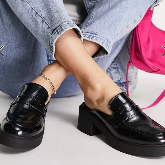 ASOS DESIGN Sina Chunky Heeled Loafer Mules in Black UK Size 4/ US Size 6.5 - Picture 11 of 11